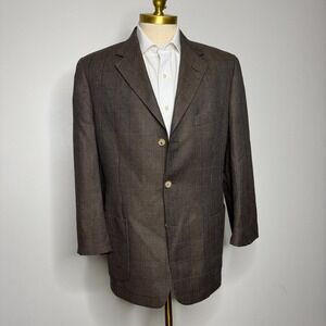 Lubiam‎ 1911 Men's 40R Blazer Brown Check Sport Coat Jacket Vintage Silk Wool